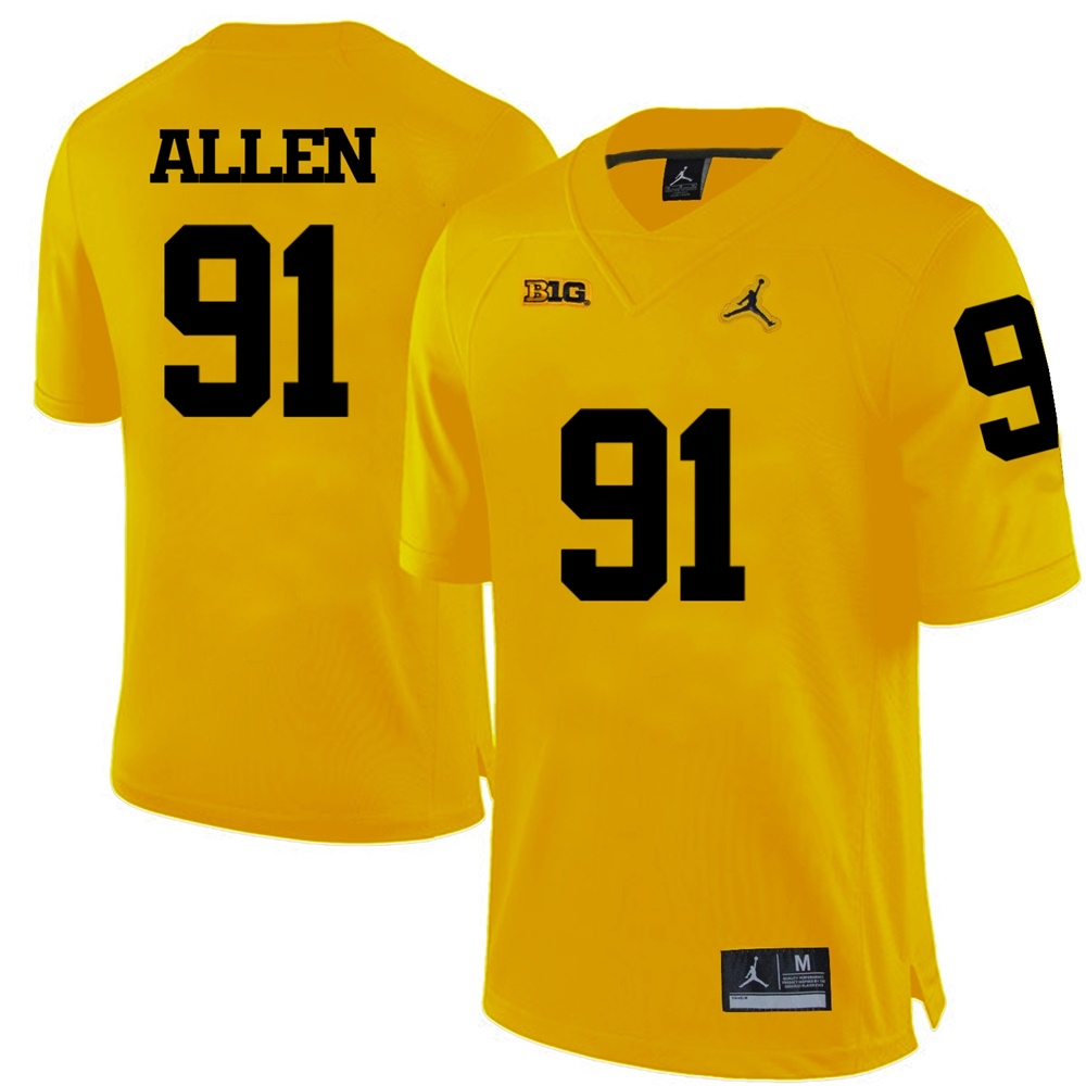Michigan Wolverines Men's NCAA Kenny Allen #91 Yellow College Football Jersey EOA1549AU